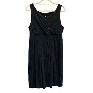 Lands End Womens Black Sleeveless Empire Waist Dress M/P 10-12 Cotton Blend